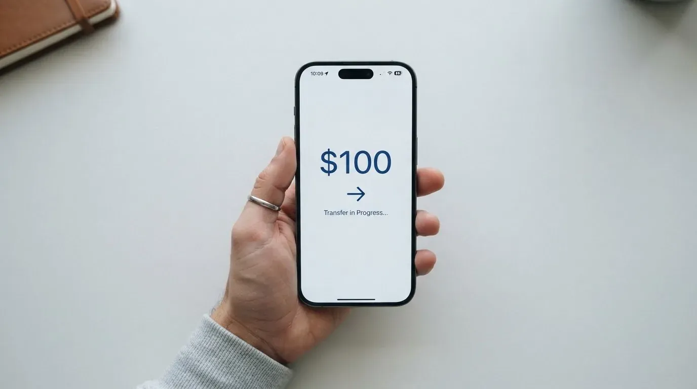 A phone showing a stablecoin transfer screen