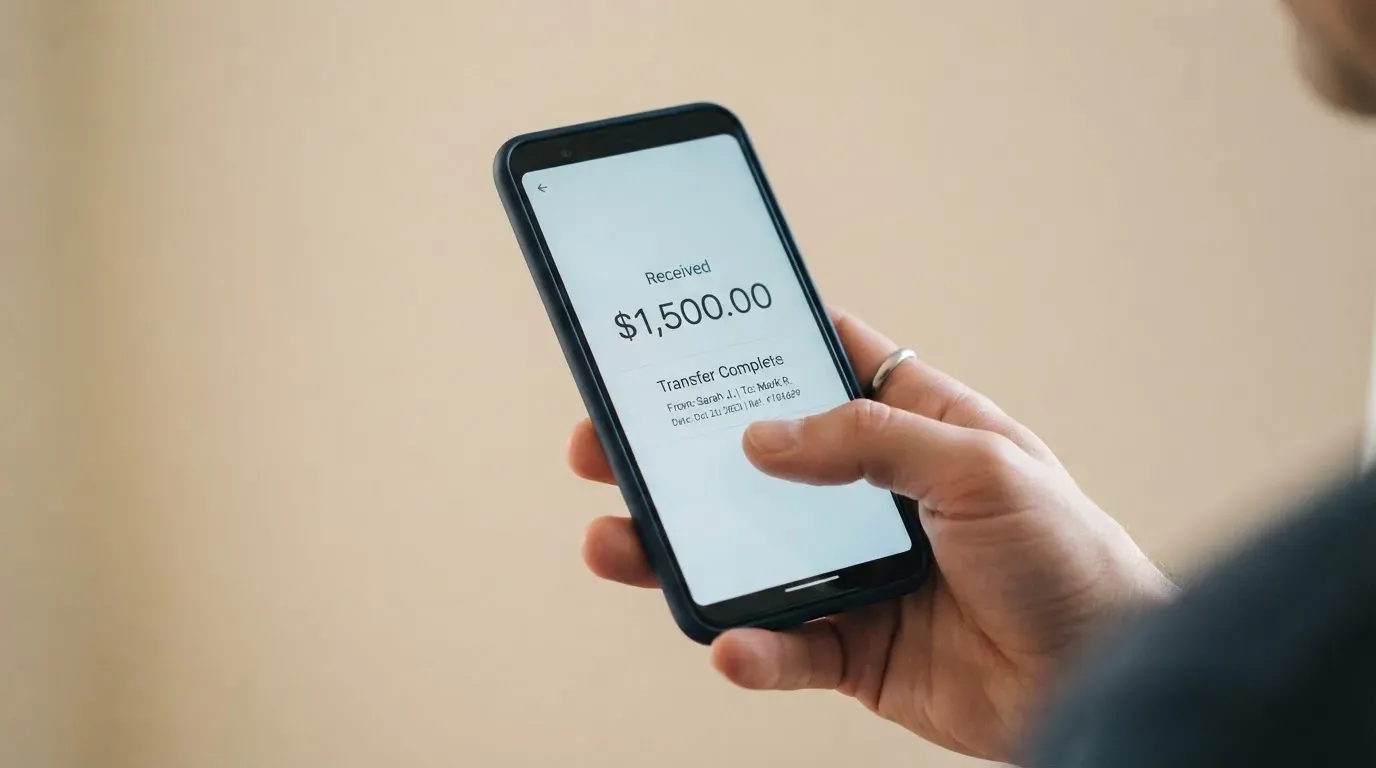 A phone showing a stablecoin transfer screen