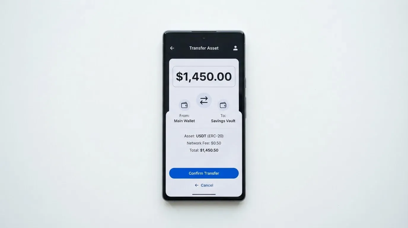 A phone showing a stablecoin transfer screen