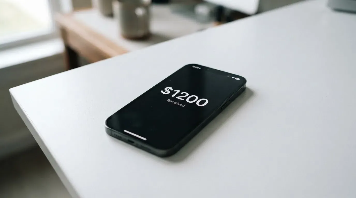 A phone showing a stablecoin transfer screen