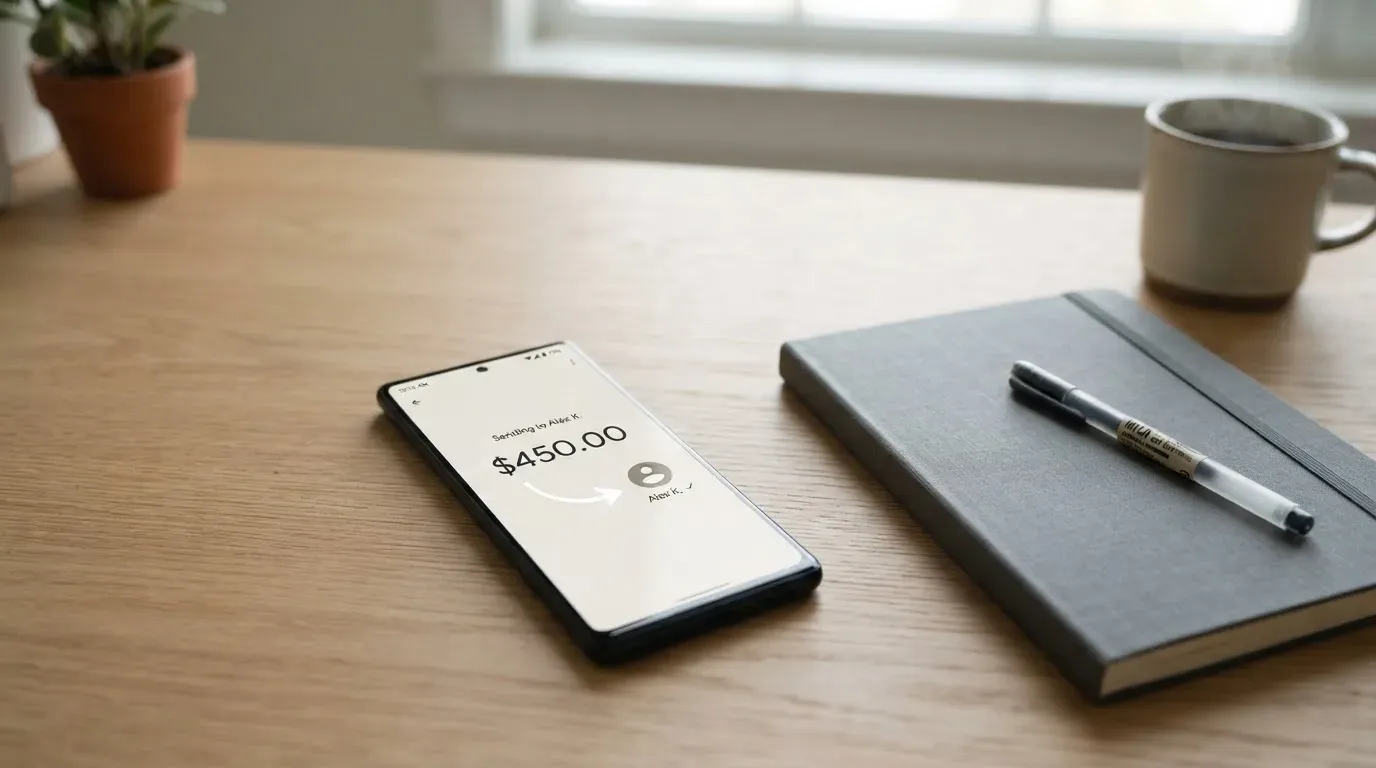 A phone showing a stablecoin transfer screen