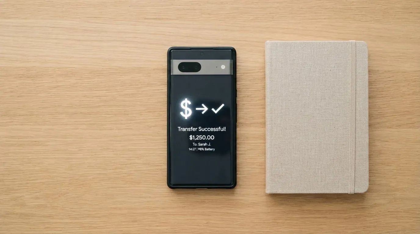 A phone showing a stablecoin transfer screen