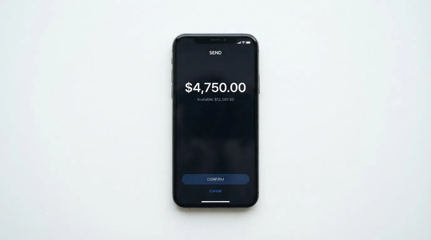 A phone showing a stablecoin transfer screen