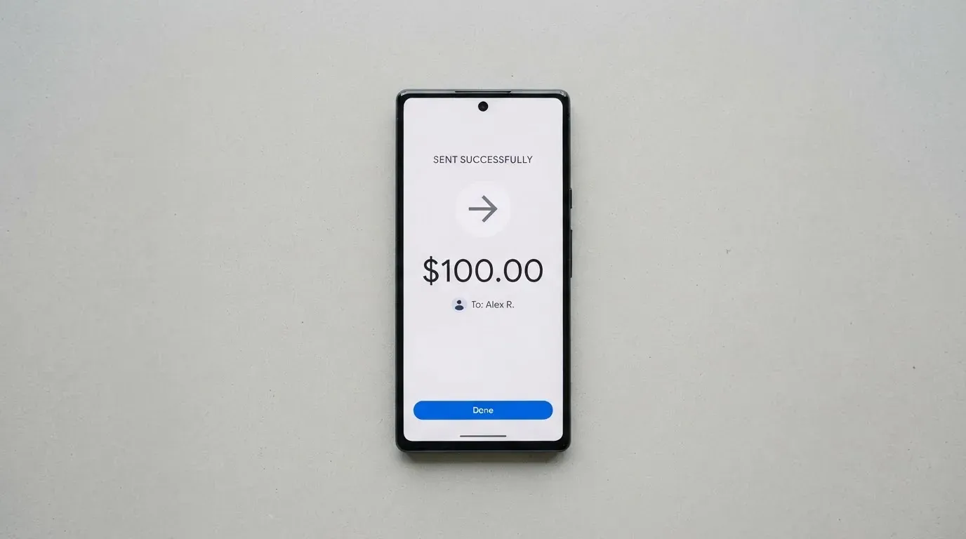A phone showing a stablecoin transfer screen