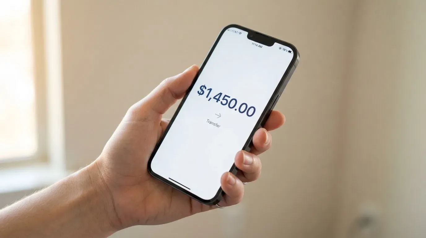 A phone showing a stablecoin transfer screen