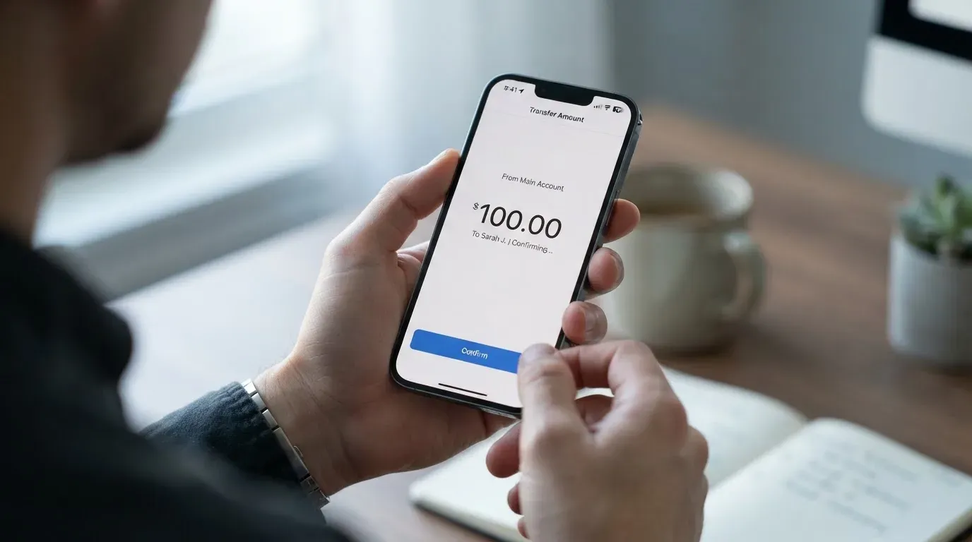 A phone showing a stablecoin transfer screen