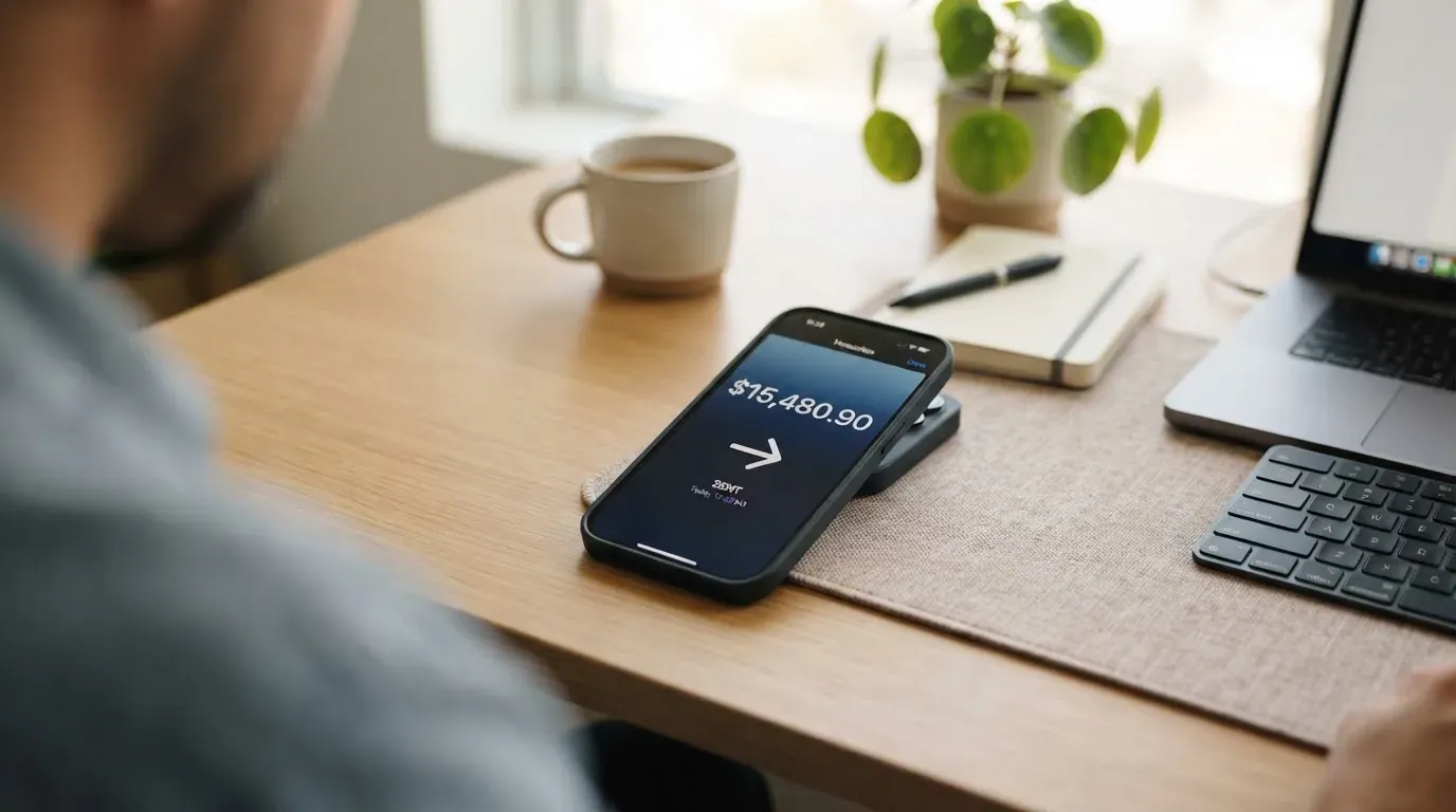 A phone showing a stablecoin transfer screen