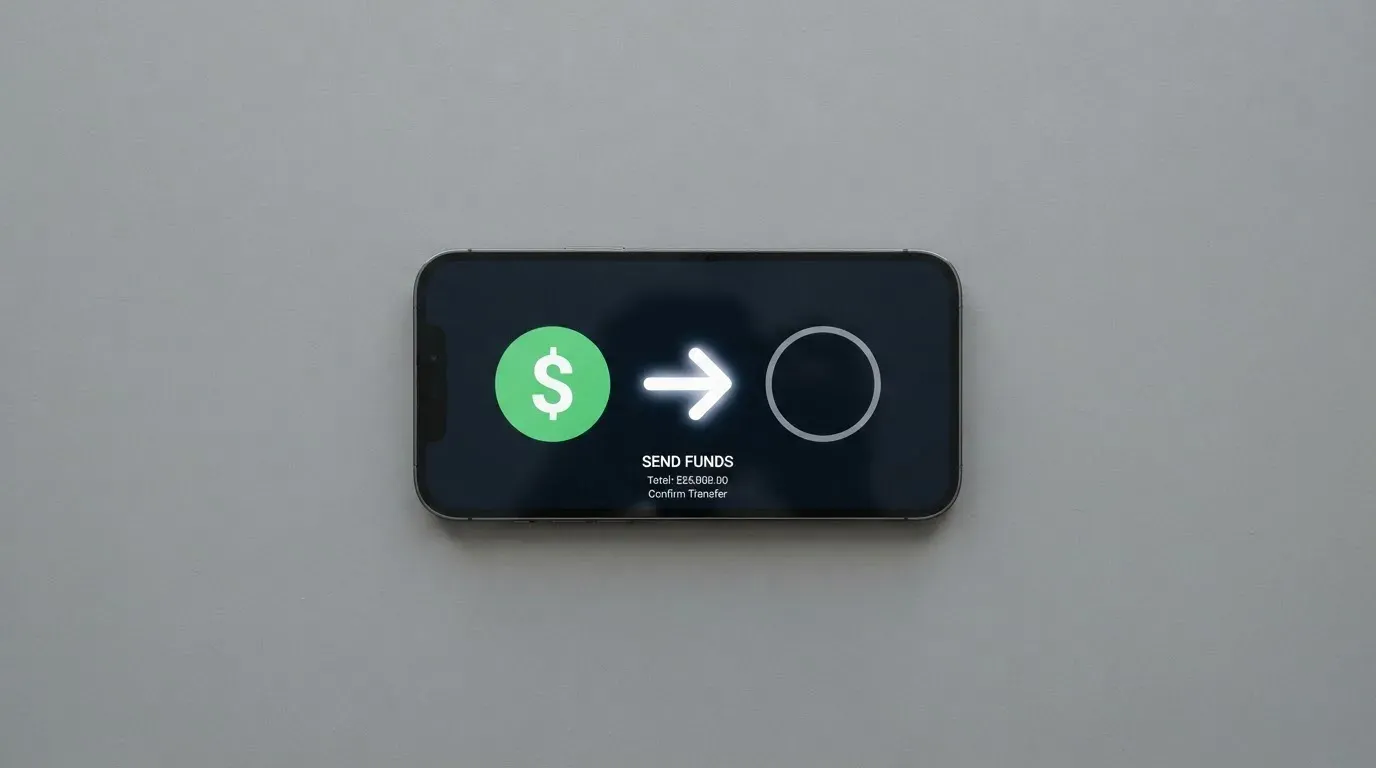 A phone showing a stablecoin transfer screen