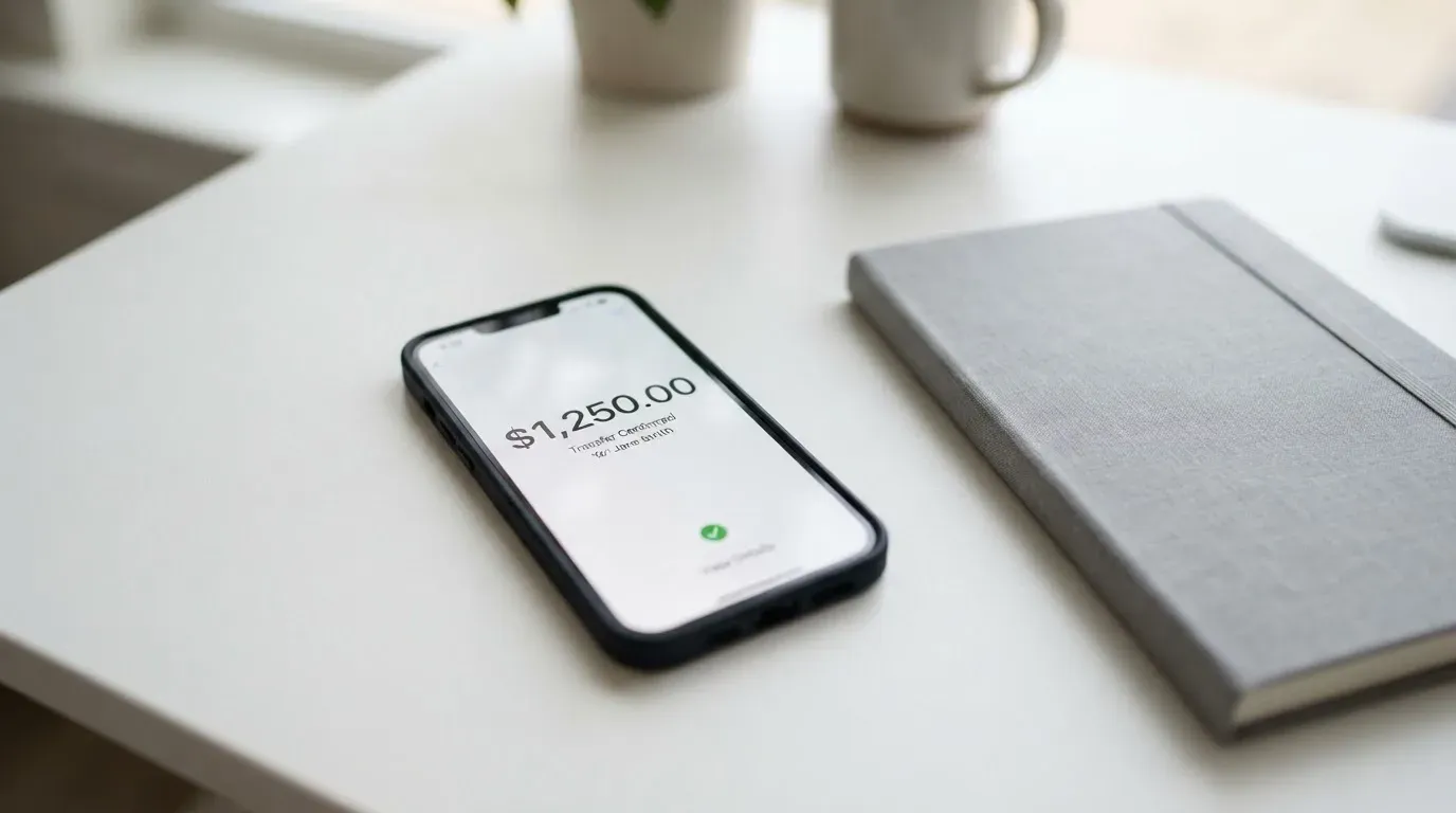 A phone showing a stablecoin transfer screen