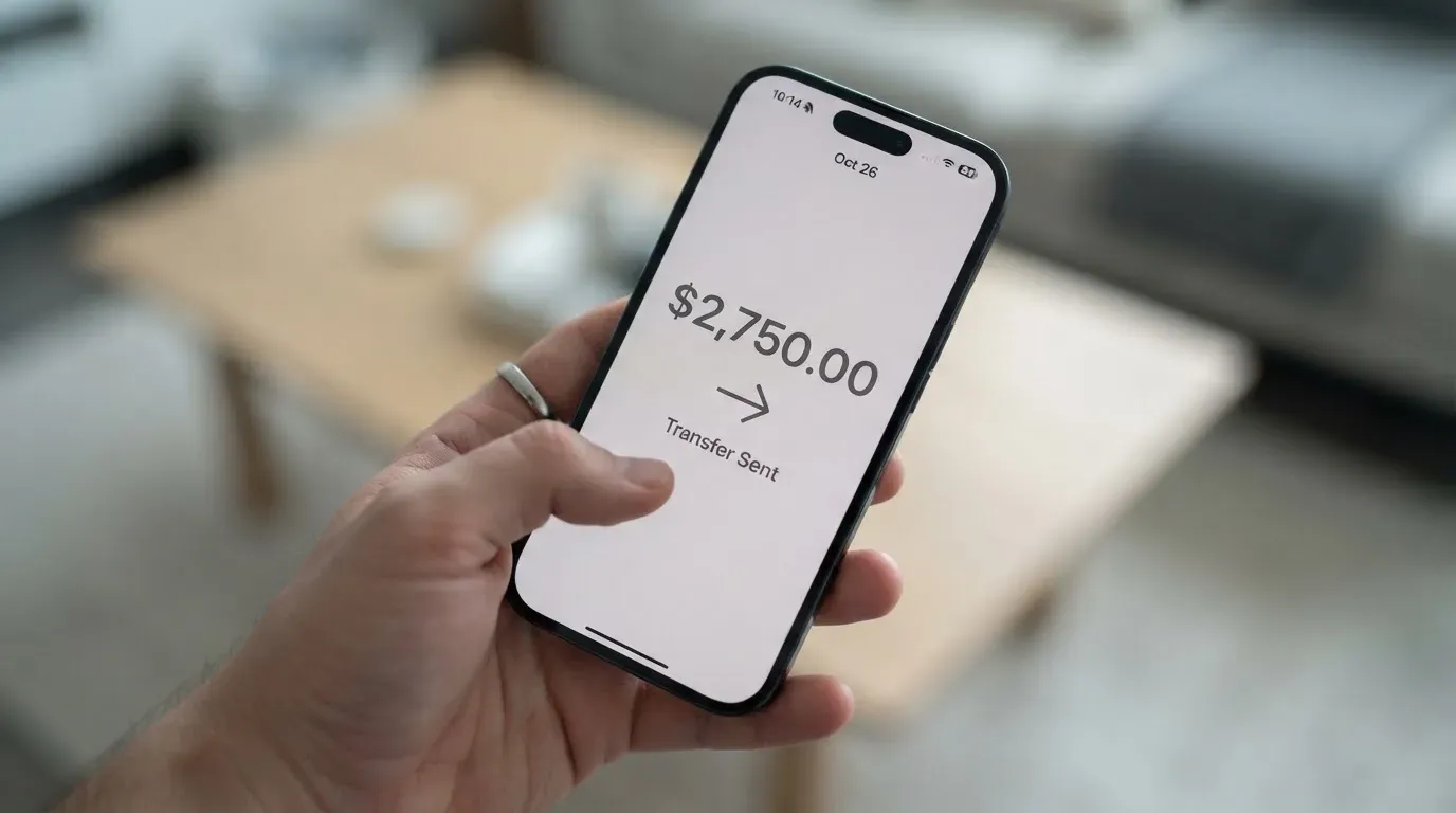 A phone showing a stablecoin transfer screen