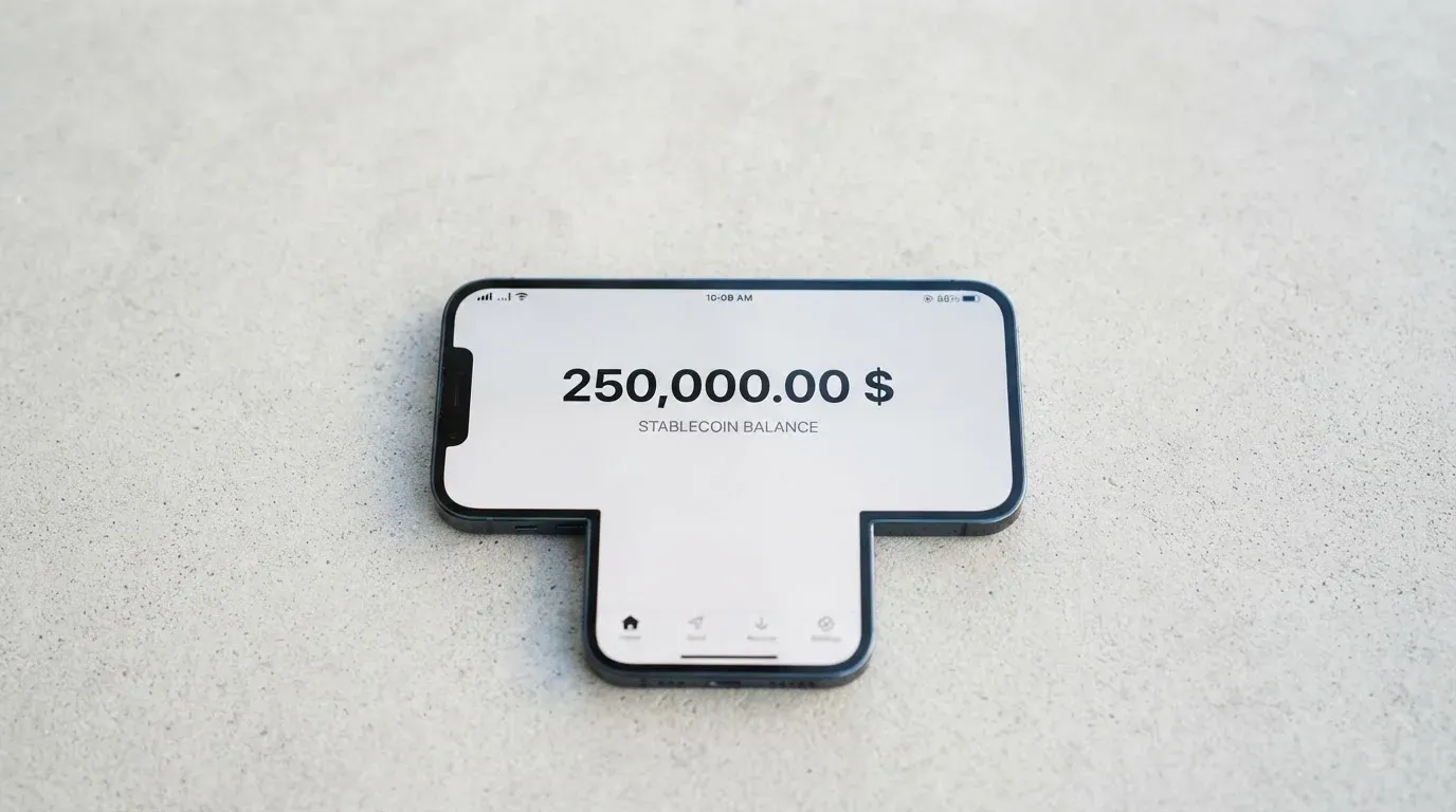 A phone showing a stablecoin transfer screen