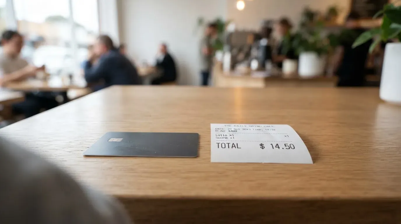 A receipt and a card on a café table