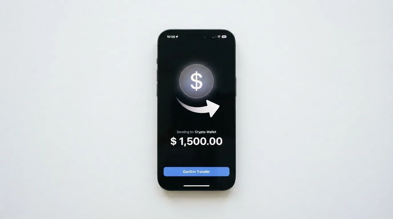 A phone showing a stablecoin transfer screen