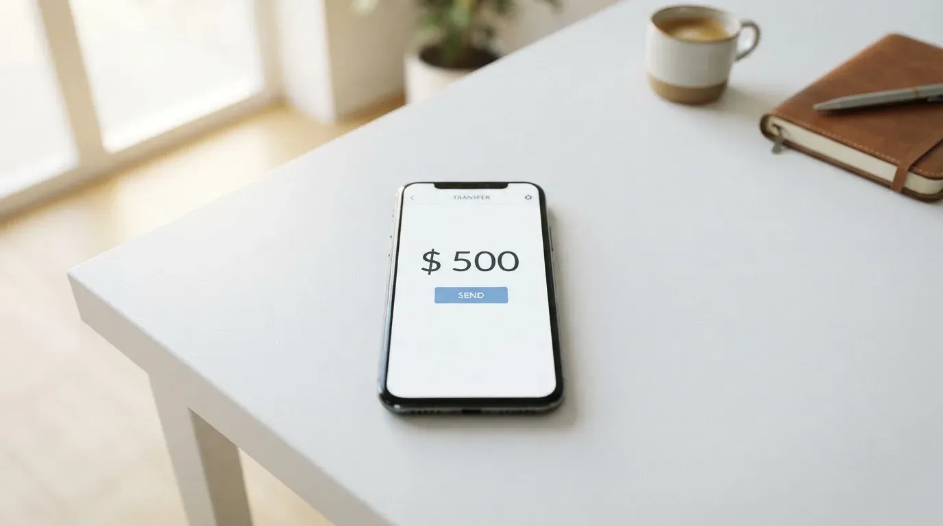 A phone showing a stablecoin transfer screen