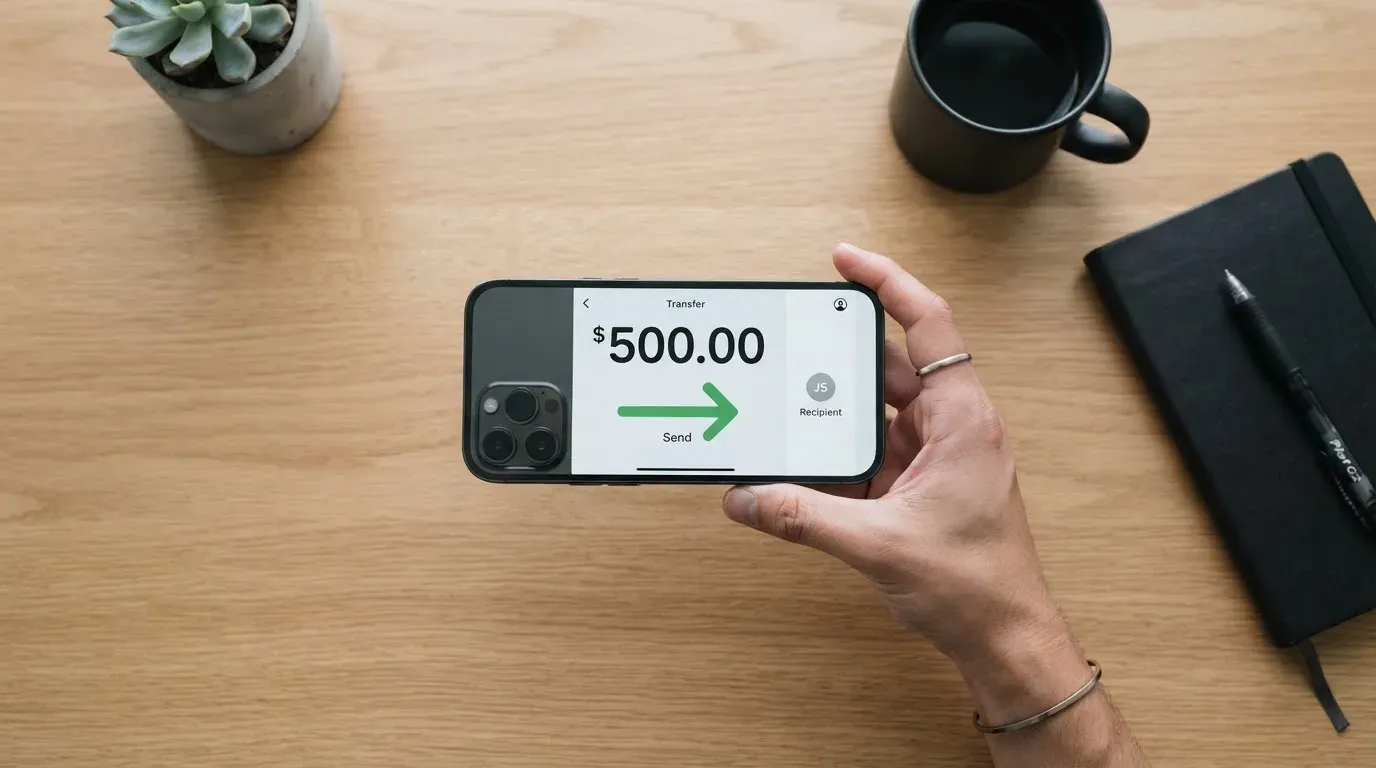 A phone showing a stablecoin transfer screen