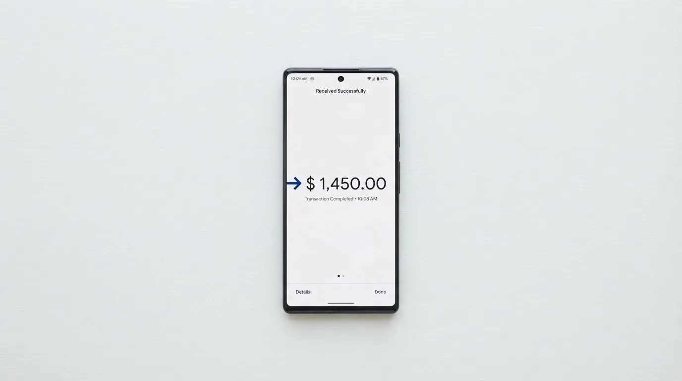 A phone showing a stablecoin transfer screen
