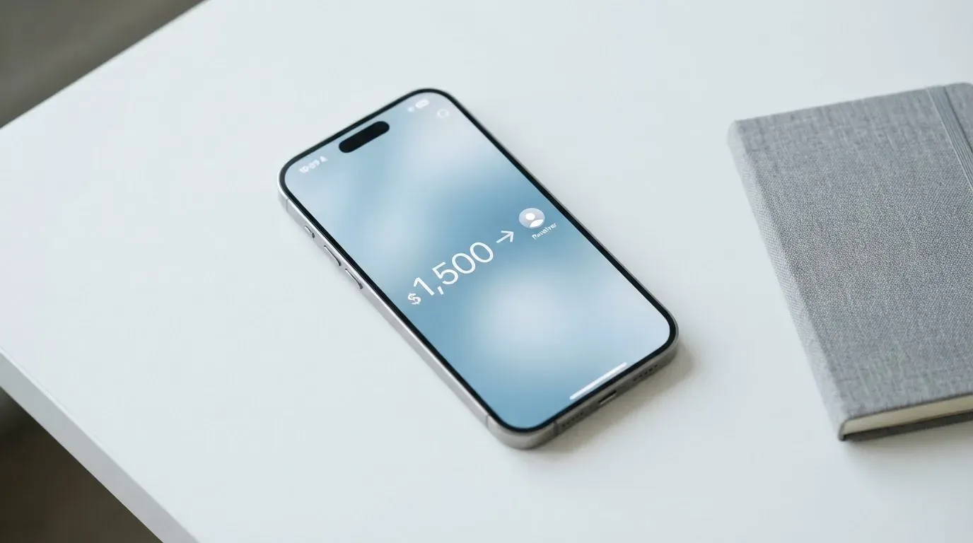 A phone showing a stablecoin transfer screen