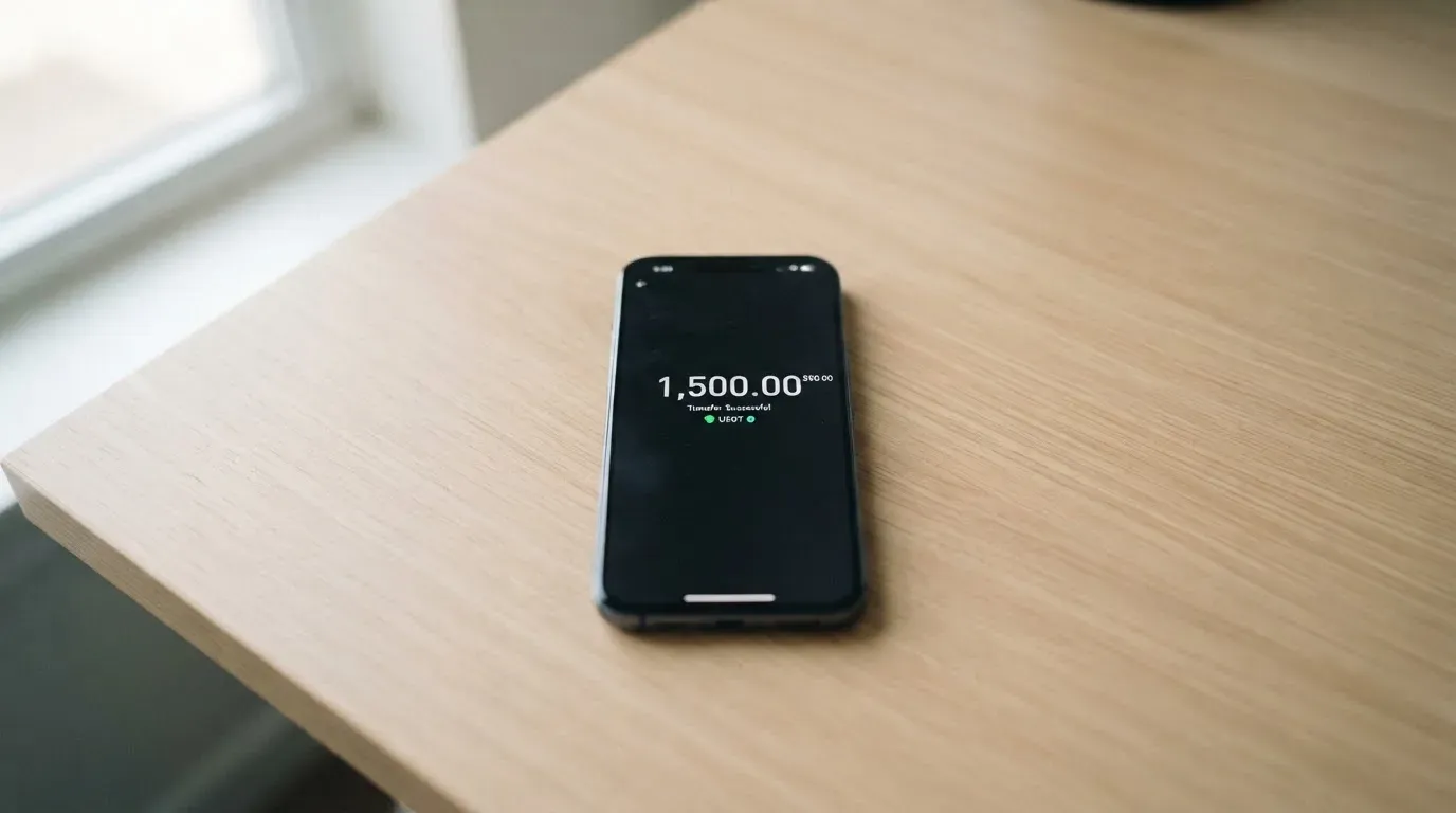 A phone showing a stablecoin transfer screen