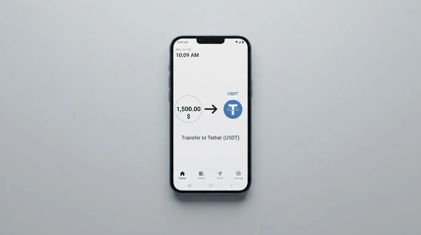 A phone showing a stablecoin transfer screen