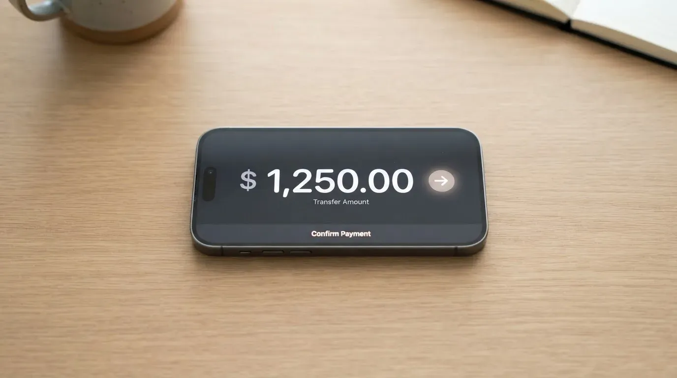 A phone showing a stablecoin transfer screen