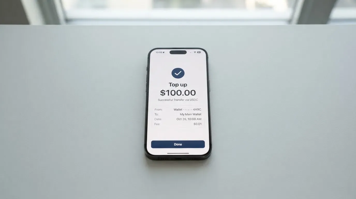 A phone showing a stablecoin transfer screen
