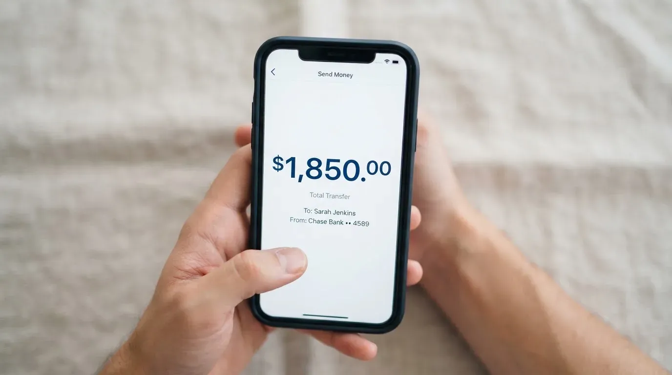 A phone showing a stablecoin transfer screen