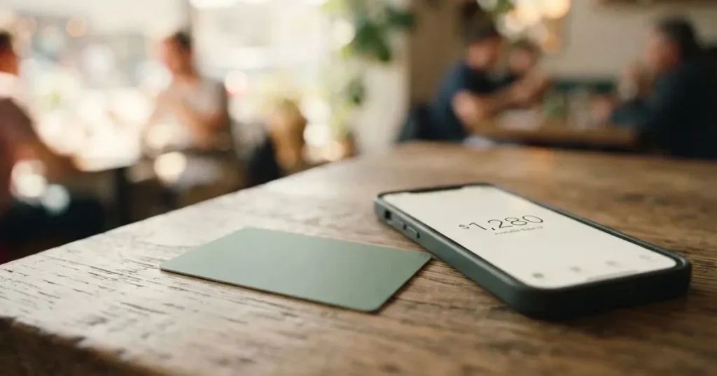 A payment card next to a phone with a crypto wallet app open