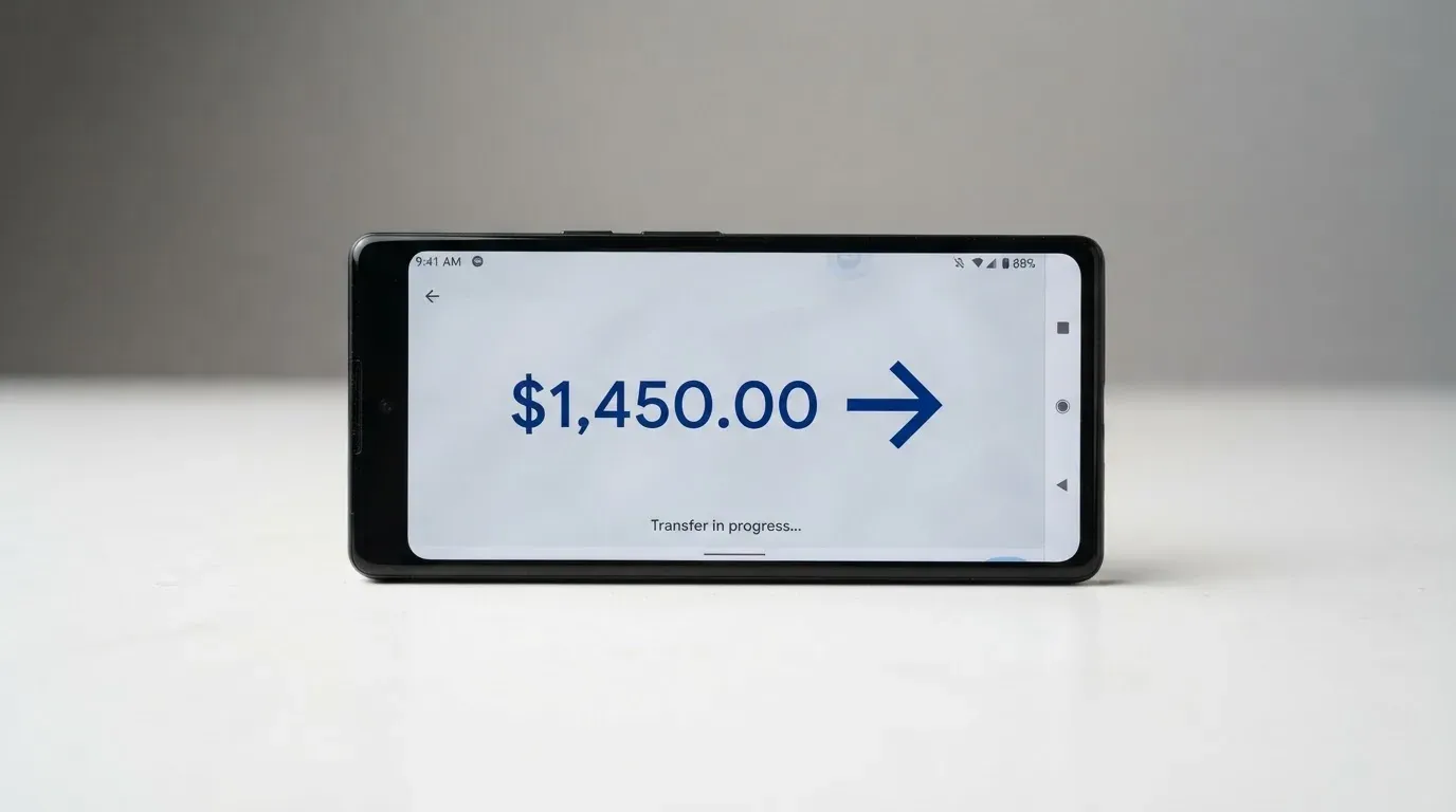 A phone showing a stablecoin transfer screen