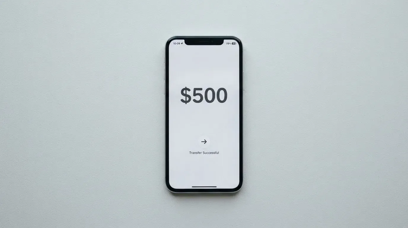 A phone showing a stablecoin transfer screen
