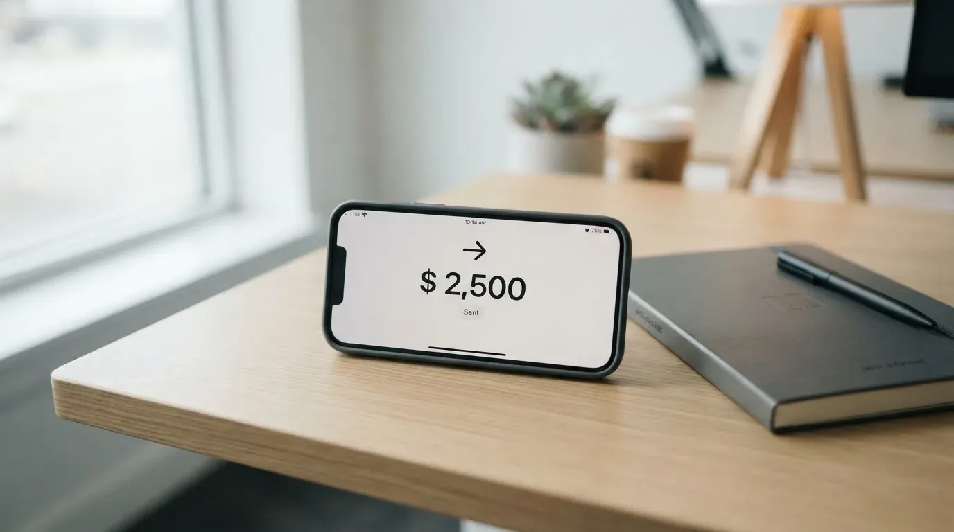 A phone showing a stablecoin transfer screen