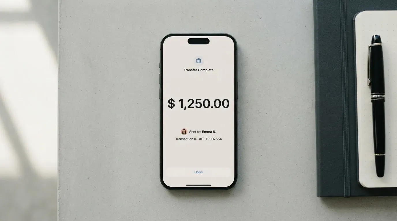 A phone showing a stablecoin transfer screen