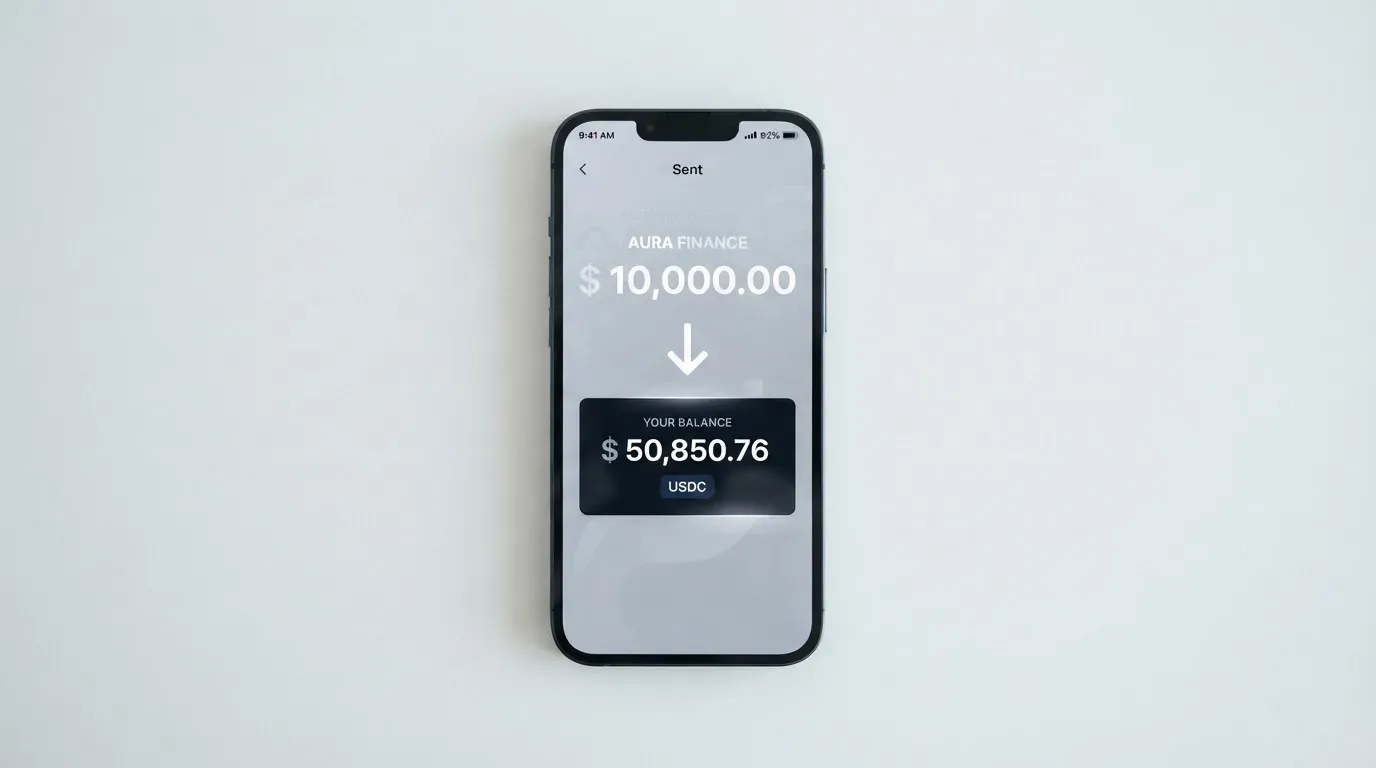 A phone showing a stablecoin transfer screen