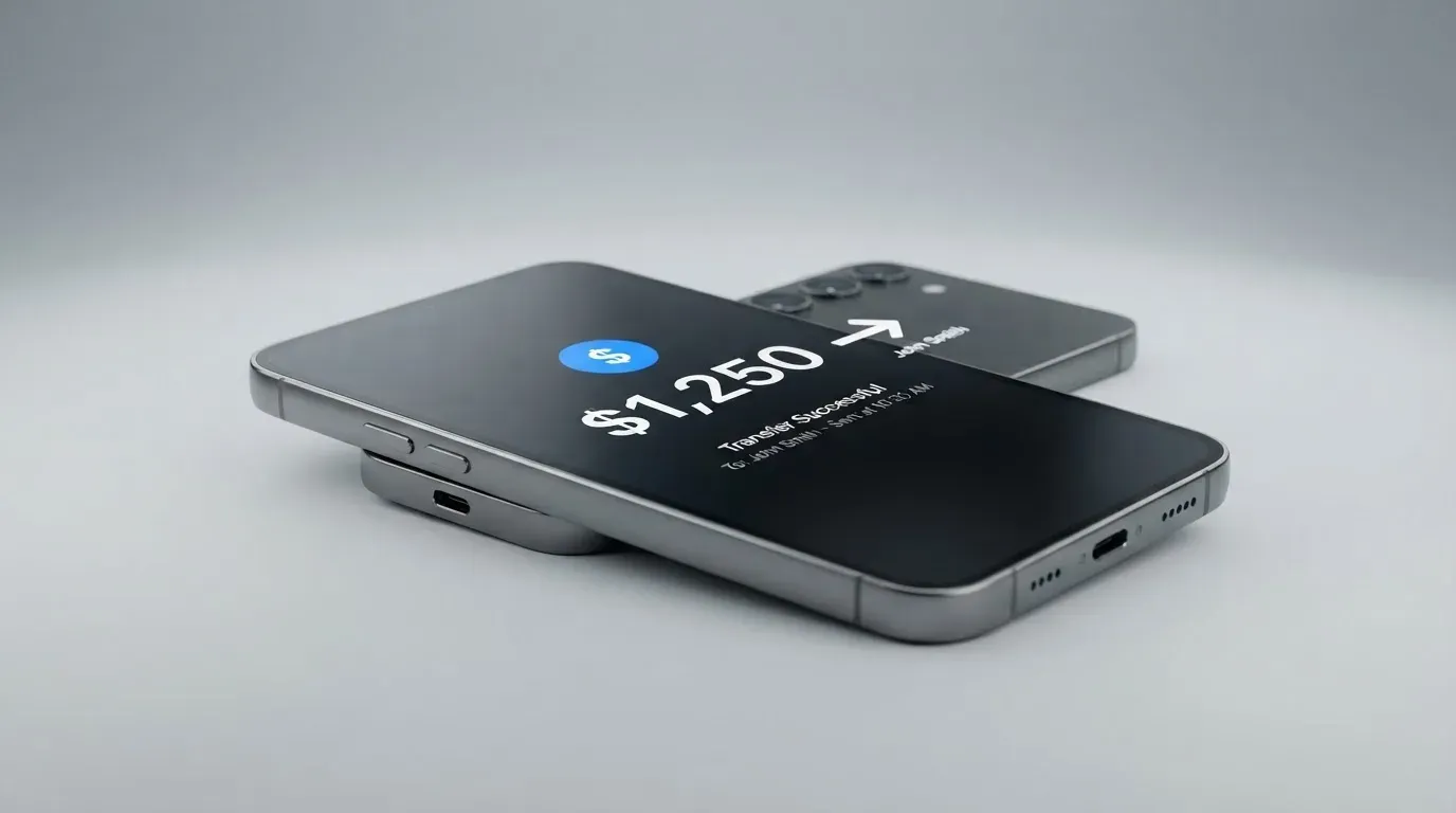 A phone showing a stablecoin transfer screen