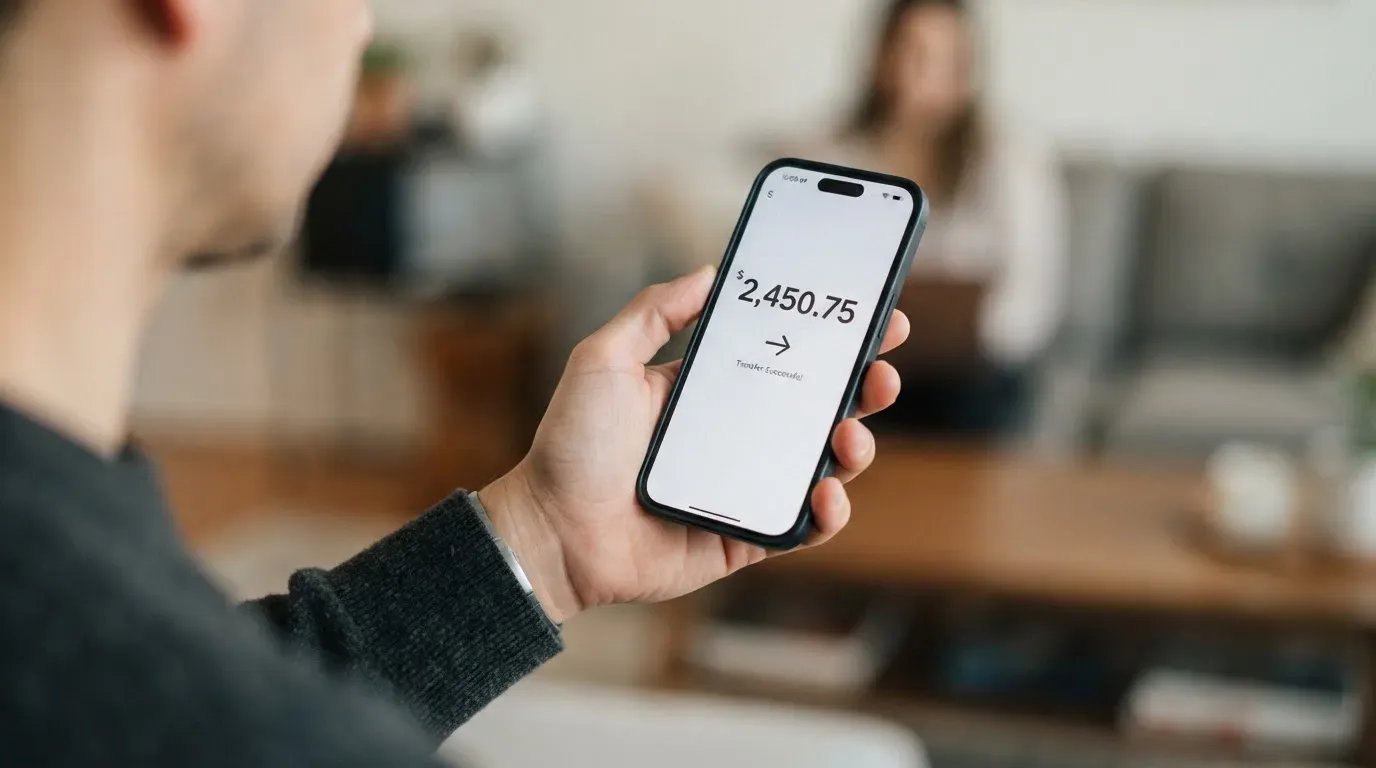 A phone showing a stablecoin transfer screen