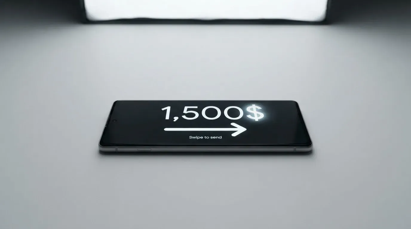 A phone showing a stablecoin transfer screen