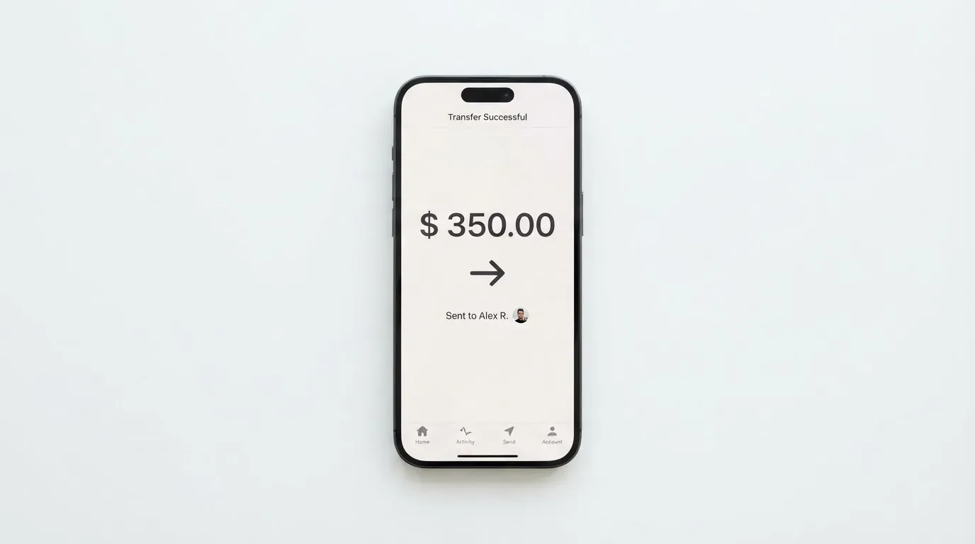 A phone showing a stablecoin transfer screen