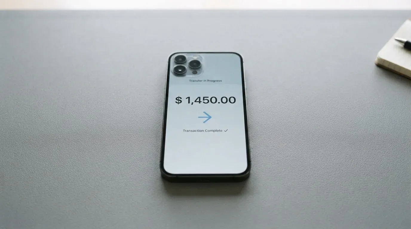 A phone showing a stablecoin transfer screen