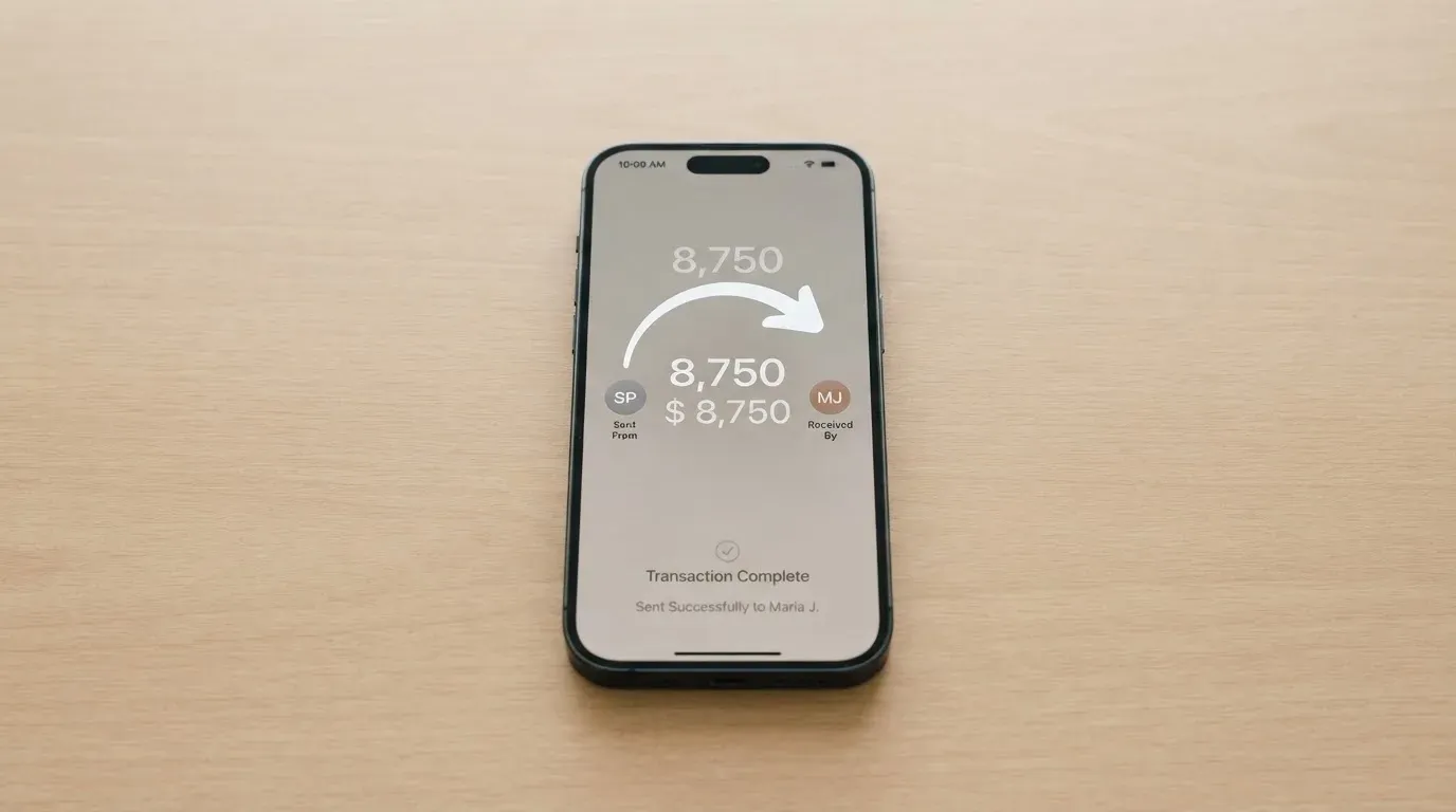 A phone showing a stablecoin transfer screen
