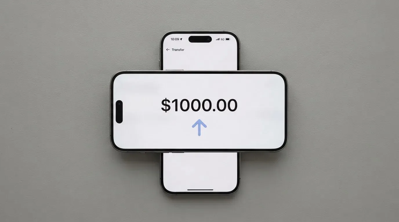 A phone showing a stablecoin transfer screen