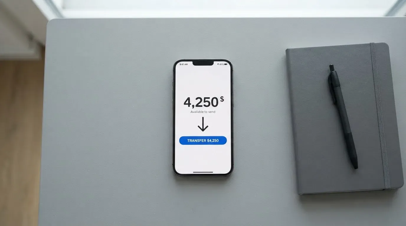 A phone showing a stablecoin transfer screen