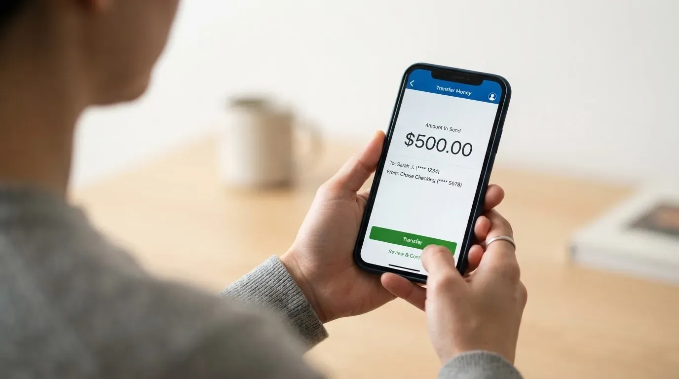A phone showing a stablecoin transfer screen