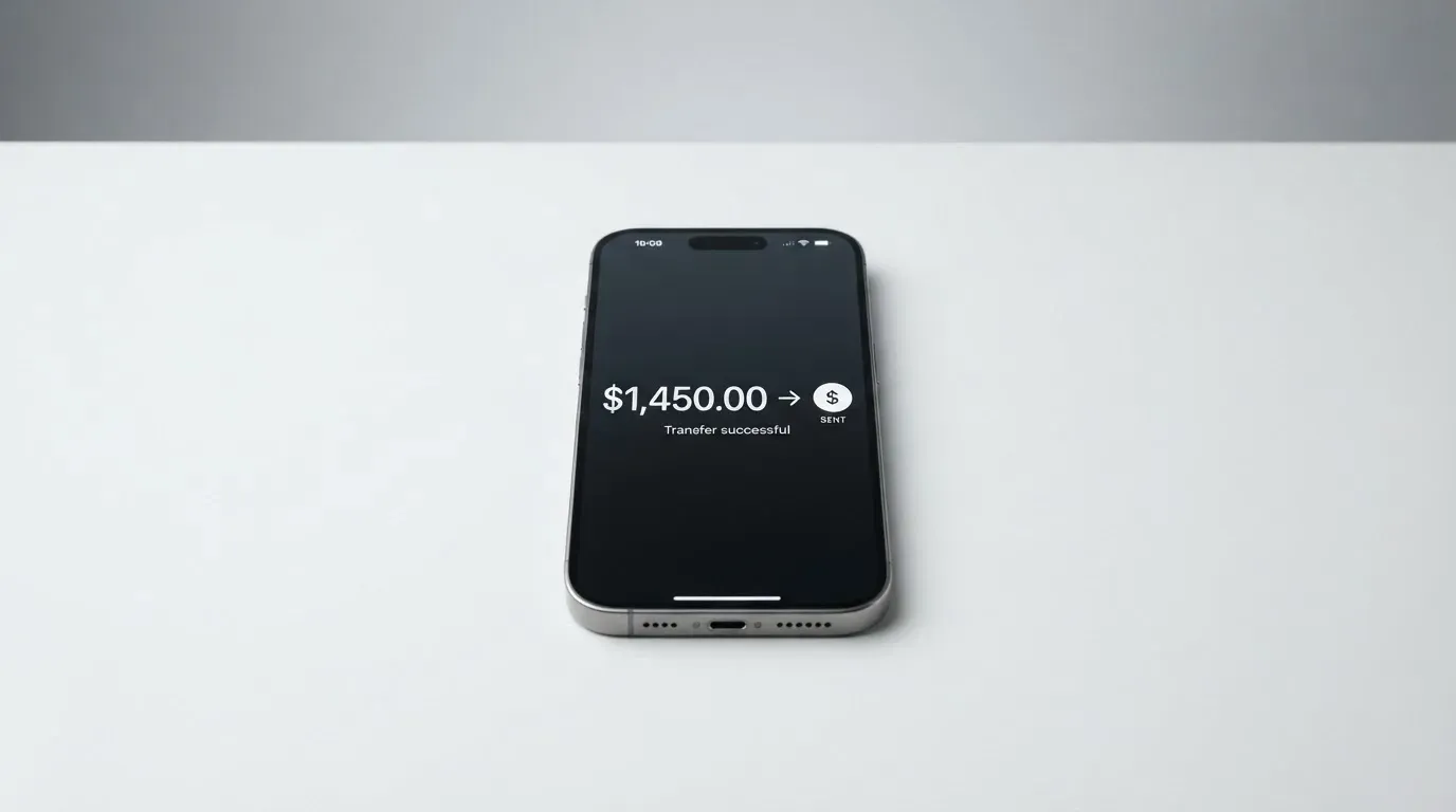 A phone showing a stablecoin transfer screen