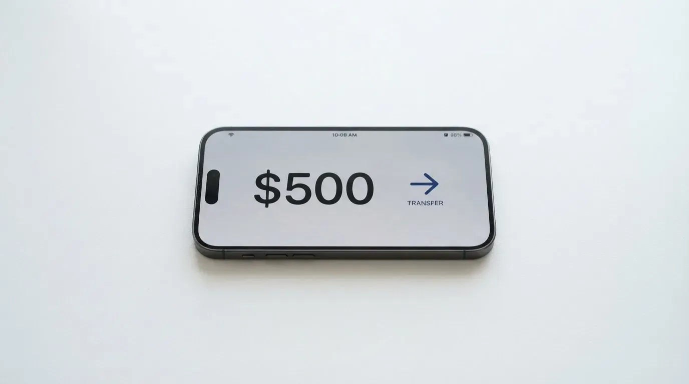 A phone showing a stablecoin transfer screen