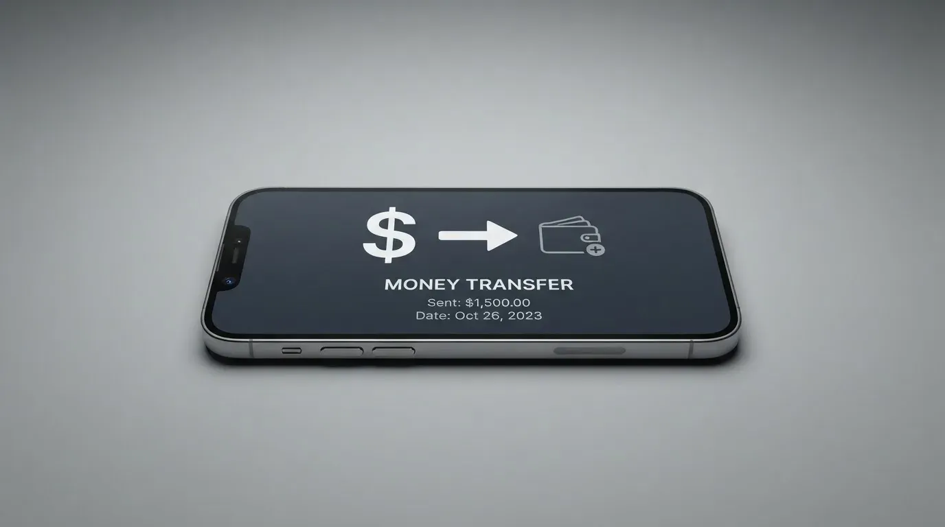 A phone showing a stablecoin transfer screen