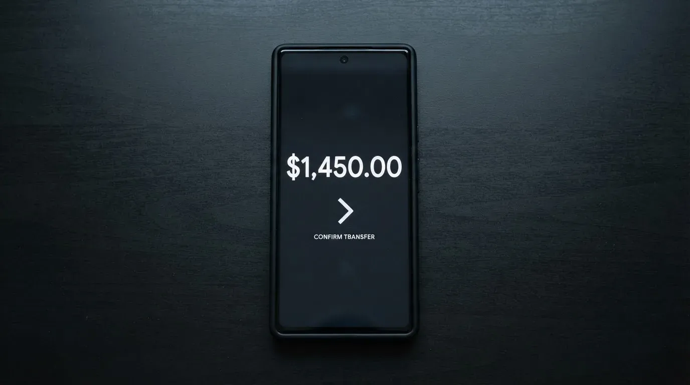 A phone showing a stablecoin transfer screen
