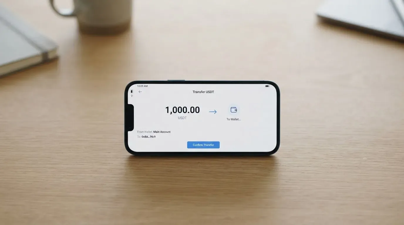 A phone showing a stablecoin transfer screen