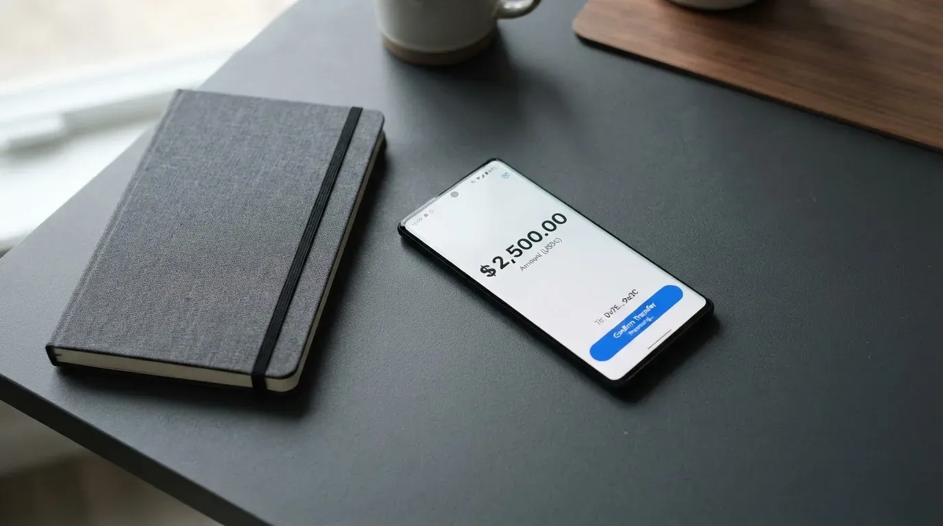 A phone showing a stablecoin transfer screen