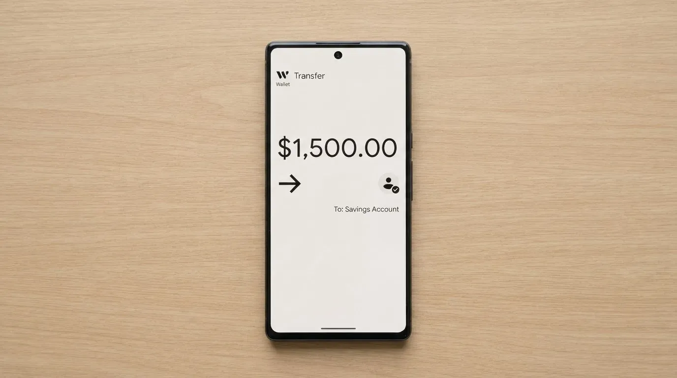 A phone showing a stablecoin transfer screen