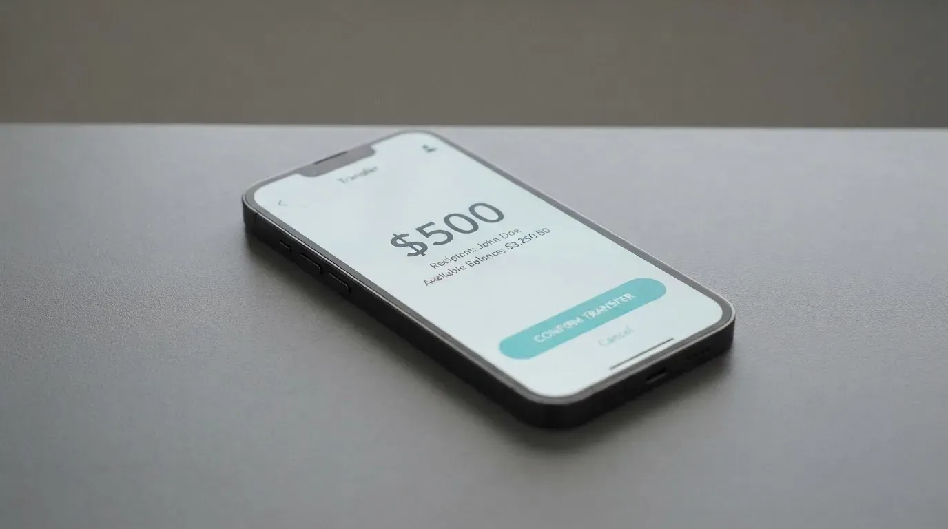 A phone showing a stablecoin transfer screen