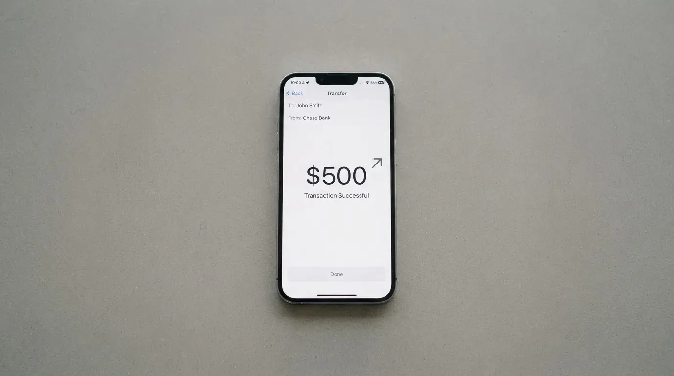 A phone showing a stablecoin transfer screen